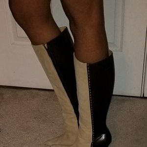 Dark brown leather and suede boots